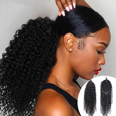 Ship In 24Hours-Lumiere Kinky Curly Drawstring Ponytail Human Hair Extensions For African American