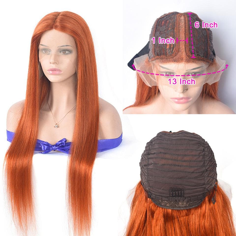 #350 Ginger straight hair lace front / T part lace wigs colored human hair wig 10-30 inch