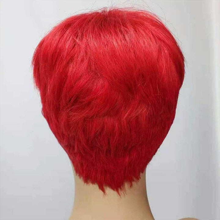 Lumiere Red Straight Pixie Cut Short Bob Human Hair Wigs With Bangs Full Machine No Lace