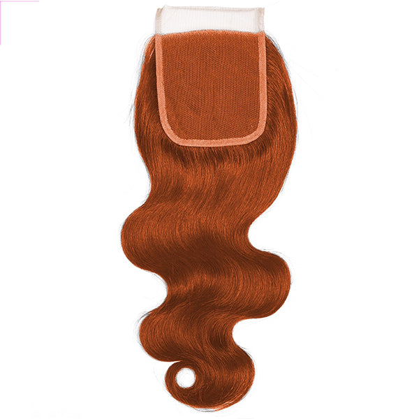 350 cheveux brésiliens de vague de corps de fermeture de la couleur 4x4 de gingembre colorés par orange 