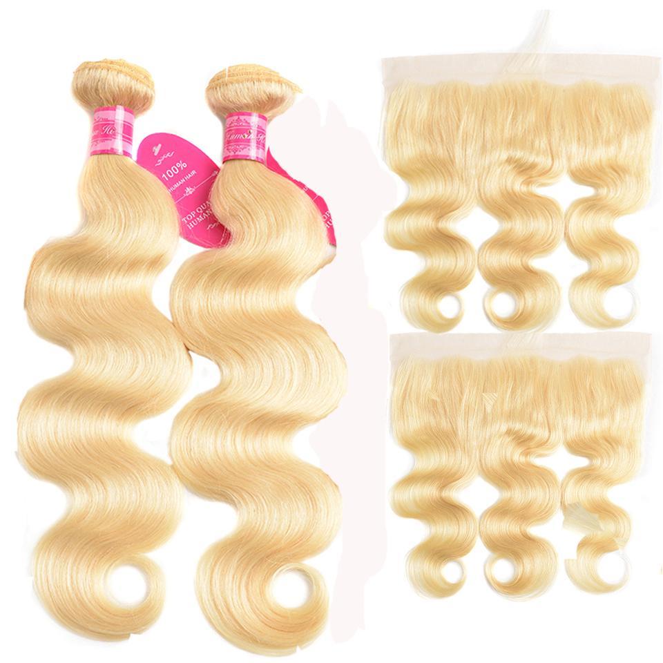 613 Blonde Color 2 Bundles Body Wave with 13x4 Frontal Virgin Human Hair