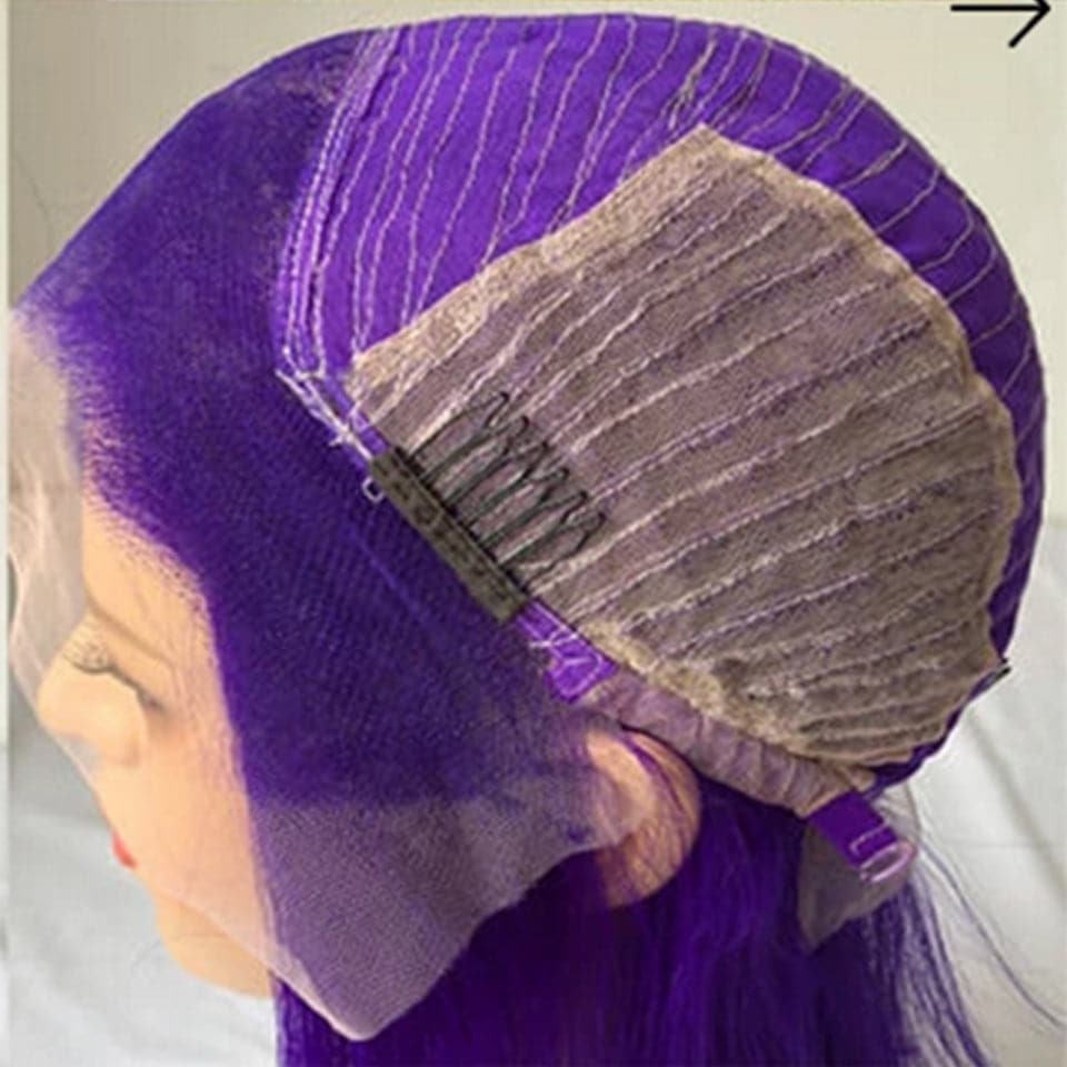 Peruca frontal de renda reta de cor roxa 150% densidade de cabelo humano virgem 10-26 polegadas com renda HD 