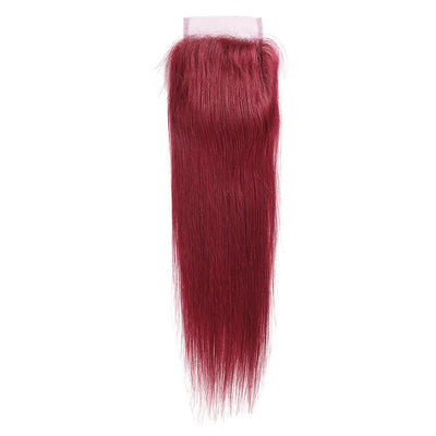 red bundles color burg Straight Hair 3 Bundles With Closure 4x4 pre Colored 100% virgin human hair