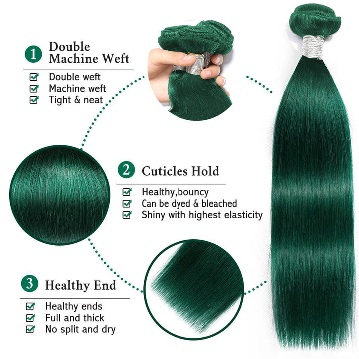 Straight / Body Wave Dark Green 3 Bundles with 13x4 HD Lace Frontal Hair