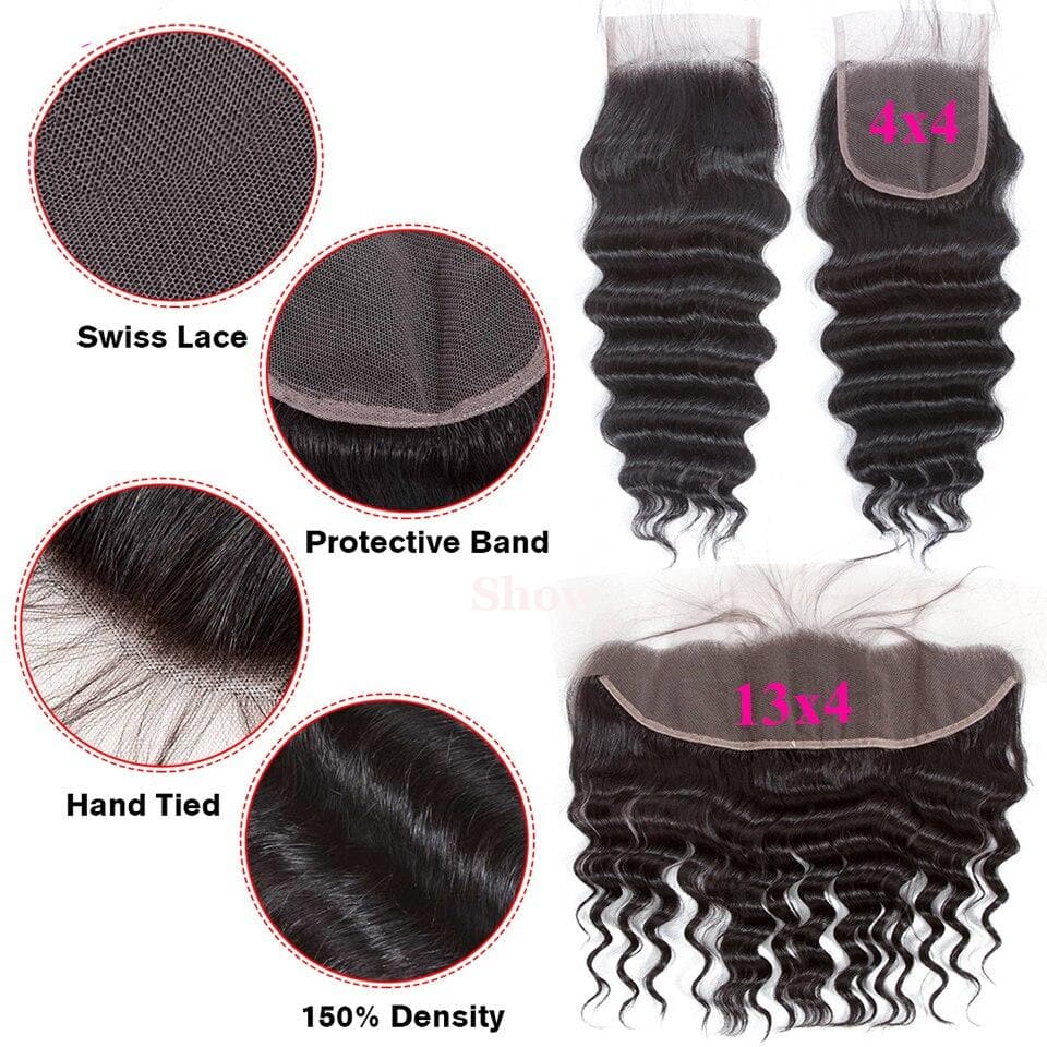 Loose Deep Wave 4 Bundles with transparent lace Closure / Frontal Brazilian Remy Human Hair