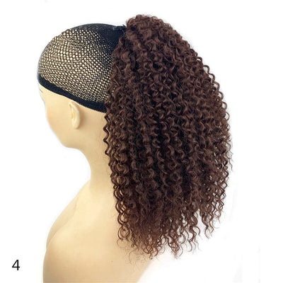 Chocolate Brown Afro Curly Drawstring Ponytail Human Hair Non-Remy For African American