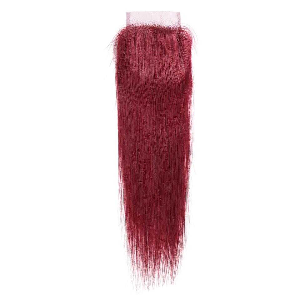 color burg Straight Hair 4 Bundles With 4x4 Lace Closure Pre Colored human hair