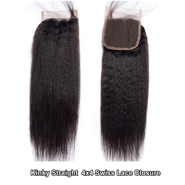 Lumiere Kinky Straight Hair 4 Faisceaux avec 4x4 Lace Closure Extensions de Cheveux Humains 