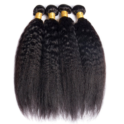 Lumiere Kinky Straight Hair 4 Bundles with 4x4 Lace Closure Human Hair Extensions
