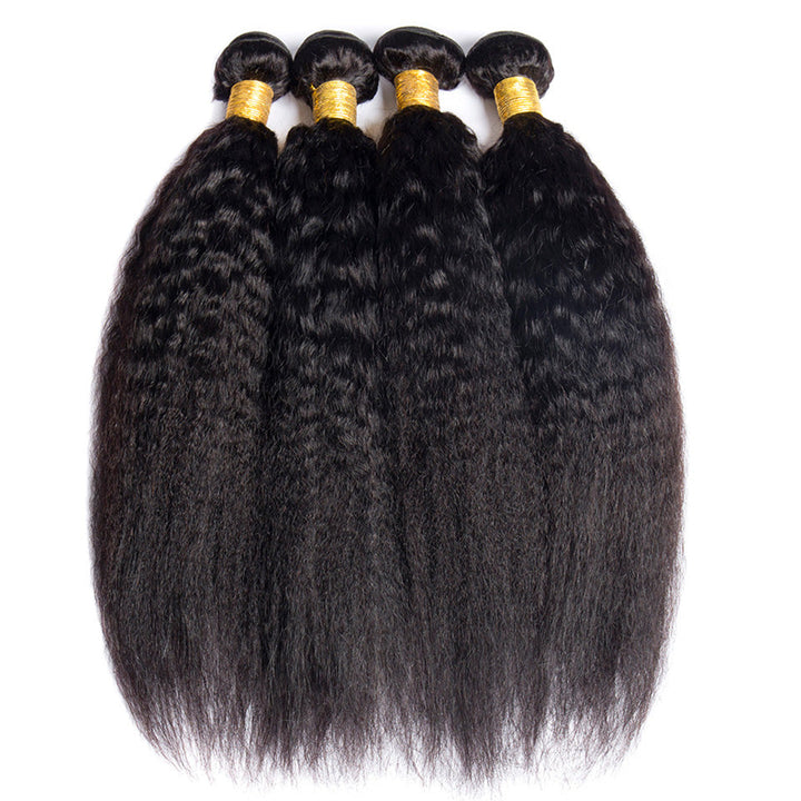 Kinky Straight Human Hair 4 Bundles Avec 13x4 Frontal Remy Hair Extensions Natural Color Kinky Straight Bundles 