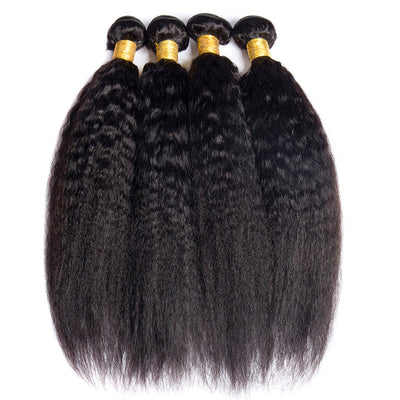 Kinky Straight Human Hair 4 Bundles With 13x4 Frontal Remy Hair Extensions Natural Color Kinky Straight Bundles