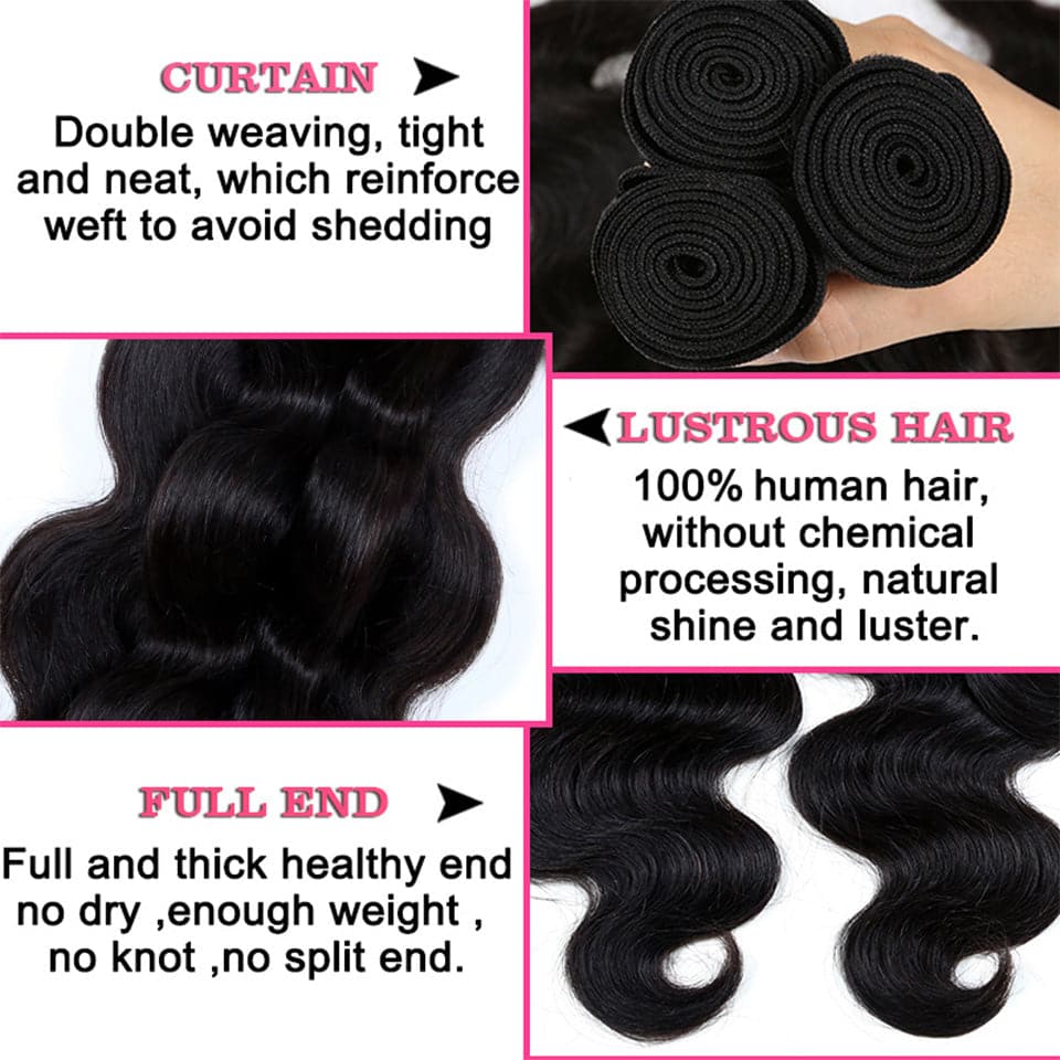 Body Wave 4 Bundles With 4X4 Transparent Lace Closure Brazilian Human Hair