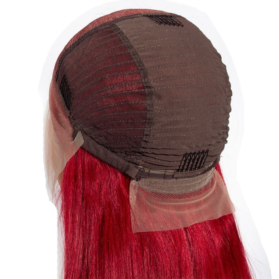 Peruca frontal de renda reta vermelha 100% cabelo virgem renda transparente com cabelo de bebê 