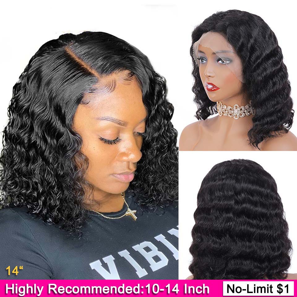 Lumiere Deep Wave Short Bob T-Part Lace Human Hair Wigs Pre-Plucked