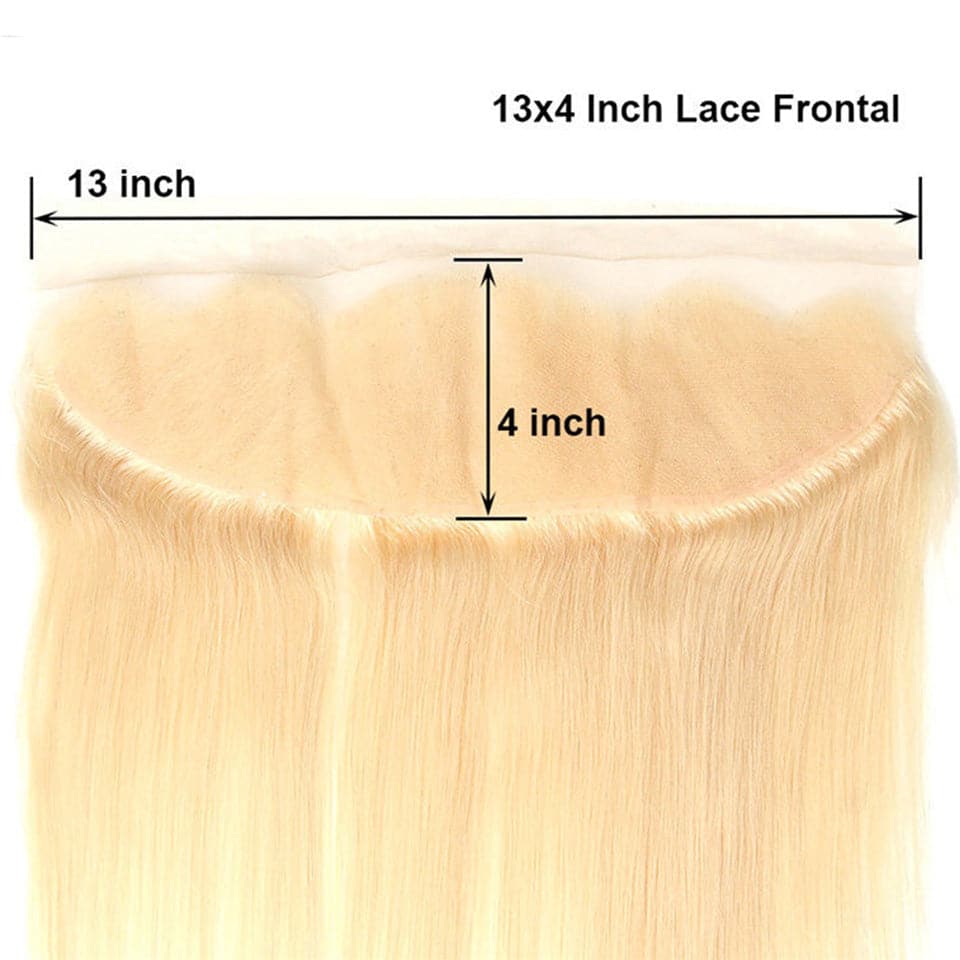 613 cheveux raides de couleur blonde 2 faisceaux avec des cheveux humains vierges frontaux en dentelle 13x4 