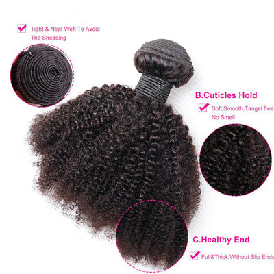4 pacotes de cabelo afro encaracolado malaio com fecho extensões de cabelo humano pré-depiladas com fecho de renda 4x4 