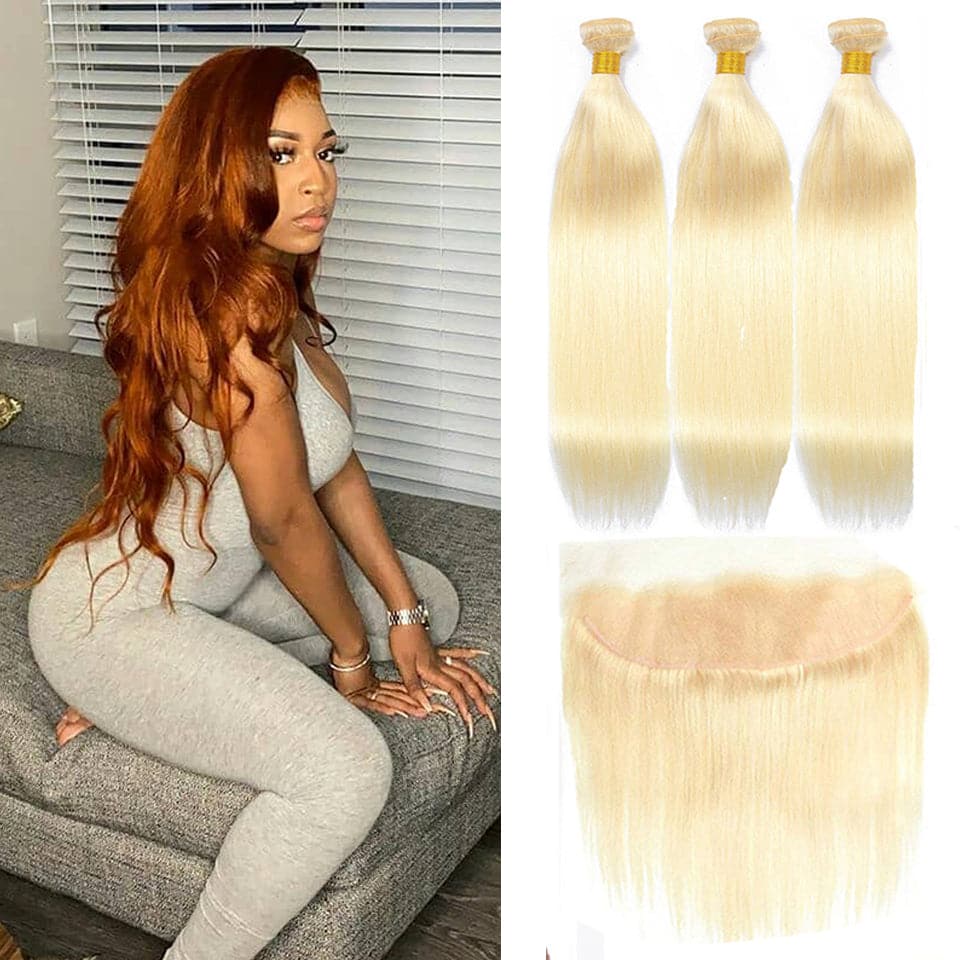 613 Blonde Straight hair 3 Bundles with 13*4 Frontal transparent lace - Lumiere hair