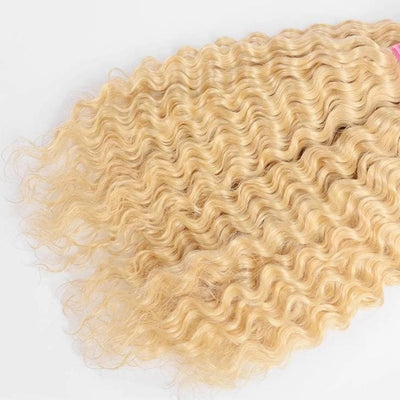 613 Blonde water Wave 4 Bundles with 13x4 Frontal with transparent lace