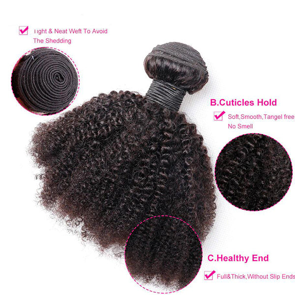 Afro Curly 3 Bundles avec 4X4 Lace Closure 100% Cheveux Humains 