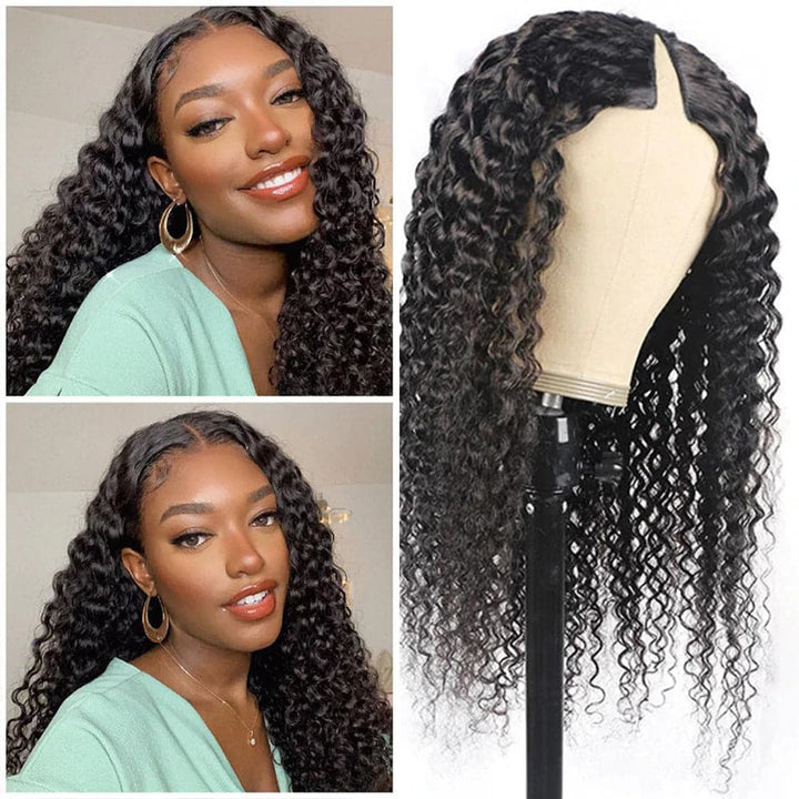 New V Part Deep Wave Upgrade No Lace Out Brazilian Remy Human Hair Wigs For Women