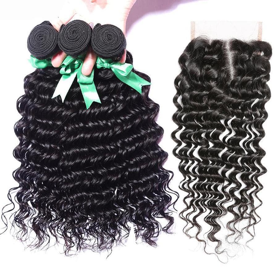 lumiere Indian Deep Wave Virgin Hair 4 Bundles with 4X4 Lace Closure
