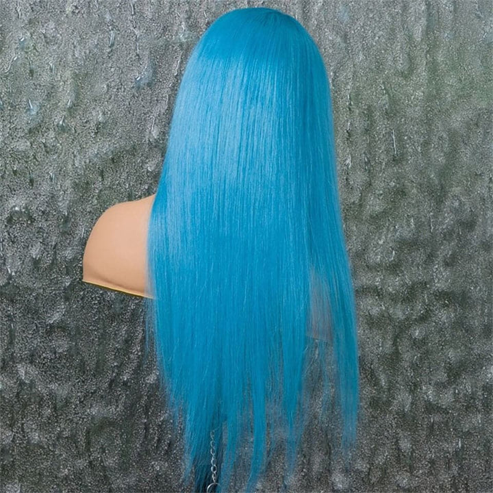 Lake Blue Straight HD peruca frontal de renda colorida cabelo humano com cabelo de bebê 