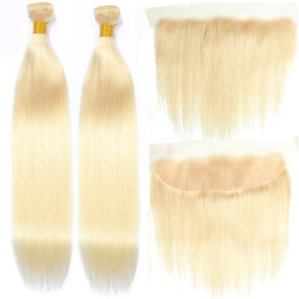 613 Blonde Color straight hair 2 Bundles with 13x4 lace Frontal Virgin Human Hair