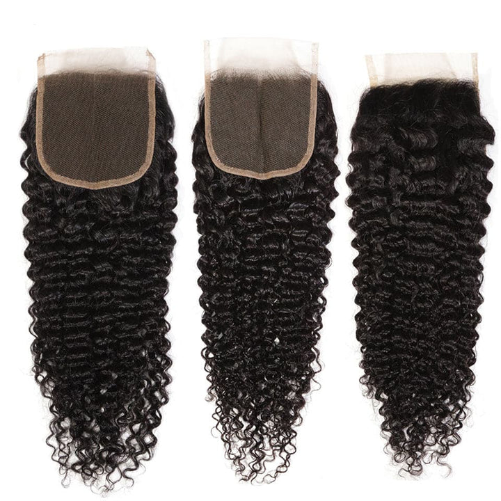 Les cheveux brésiliens bouclés crépus empaquettent 3 paquets avec l'extension de cheveux humains de Remy de fermeture de lacet 4x4