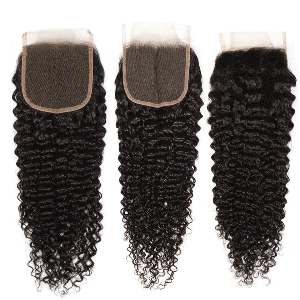 Kinky Curly Brazilian Hair Bundles 3 Bundles With 4x4 Lace Closure Remy Human Hair Extension