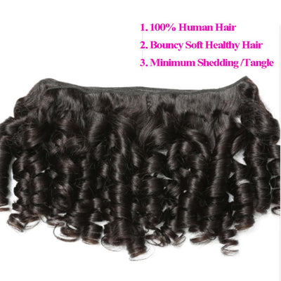 Bouncy Curly 3 Bundles with 4x4 Lace Closure Human Hair Weaves Natural Color
