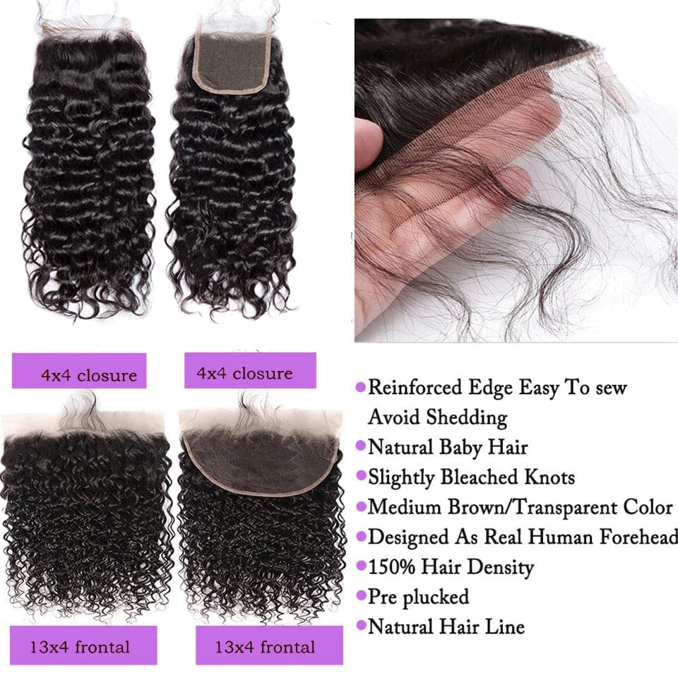 Peruvian Water Wave 4 Bundles With 4x4 Closure 8-40Inch Natural Wave Hair Extension Remy Human Hair