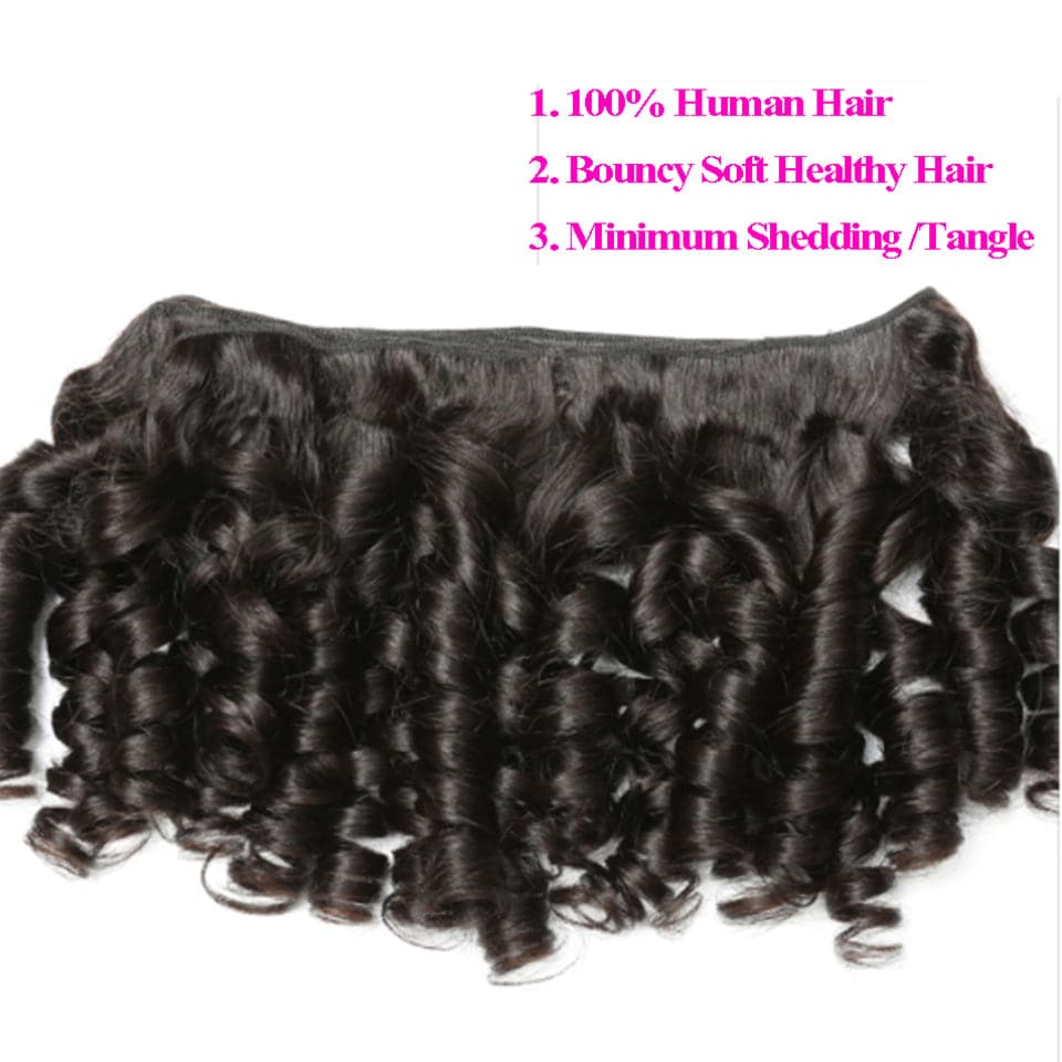 Bouncy Culry Lot de 3 faisceaux de cheveux humains avec dentelle frontale 13 x 4 HD pour femme 