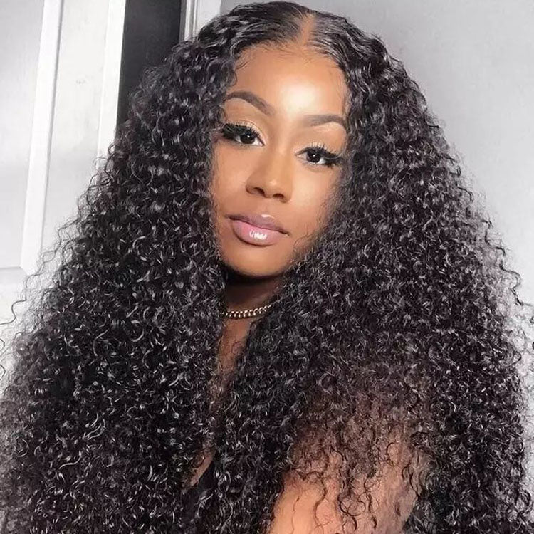 Afro Curly Transparent HD Lace Closure Wigs 150% 180% Density Human Hair