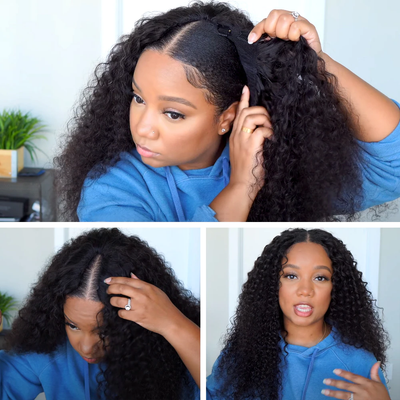 Nouveau V Part Deep Wave Upgrade No Leave Out Brésilien Remy Glueless Perruques de cheveux humains pour les femmes 