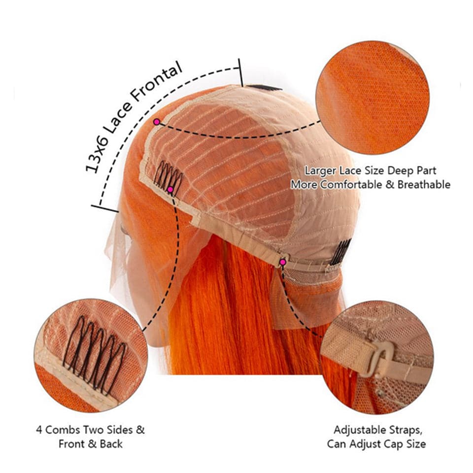 Perucas curtas laranja curtas coloridas para meninas HD perucas de cabelo humano com frente de renda 180 densidade