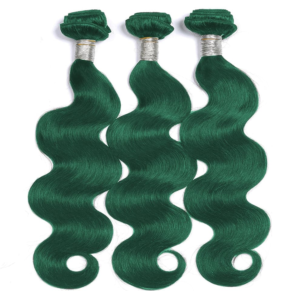 Straight / Body Wave Dark Green 3 Bundles with 13x4 HD Lace Frontal Hair