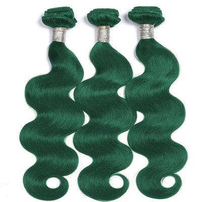 Straight / Body Wave Dark Green 3 Bundles with 13x4 HD Lace Frontal Hair