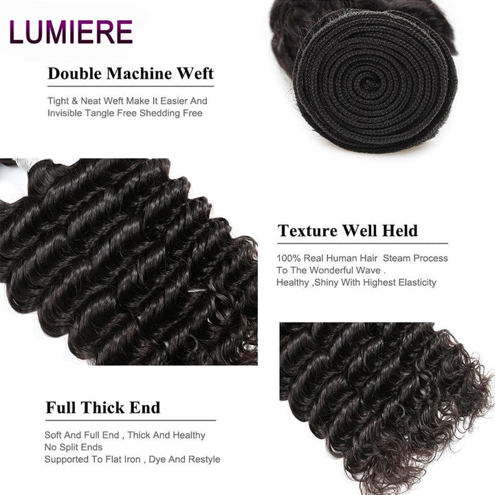 lumiere Hair Brazilian Deep Wave 4 Bundles Virgin Human Hair Extensions 8-40 inches - Lumiere hair
