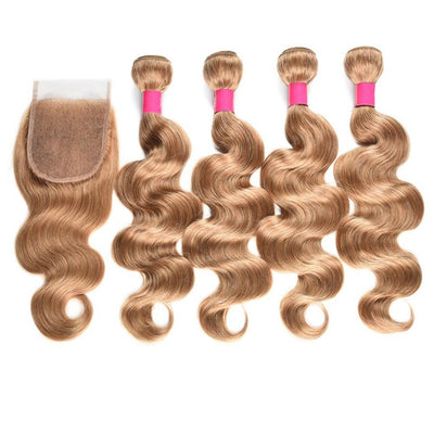 lumiere #27 light Brown Body Wave 4 Bundles With 4x4 Lace Closure Pre Colored human hair - Lumiere hair