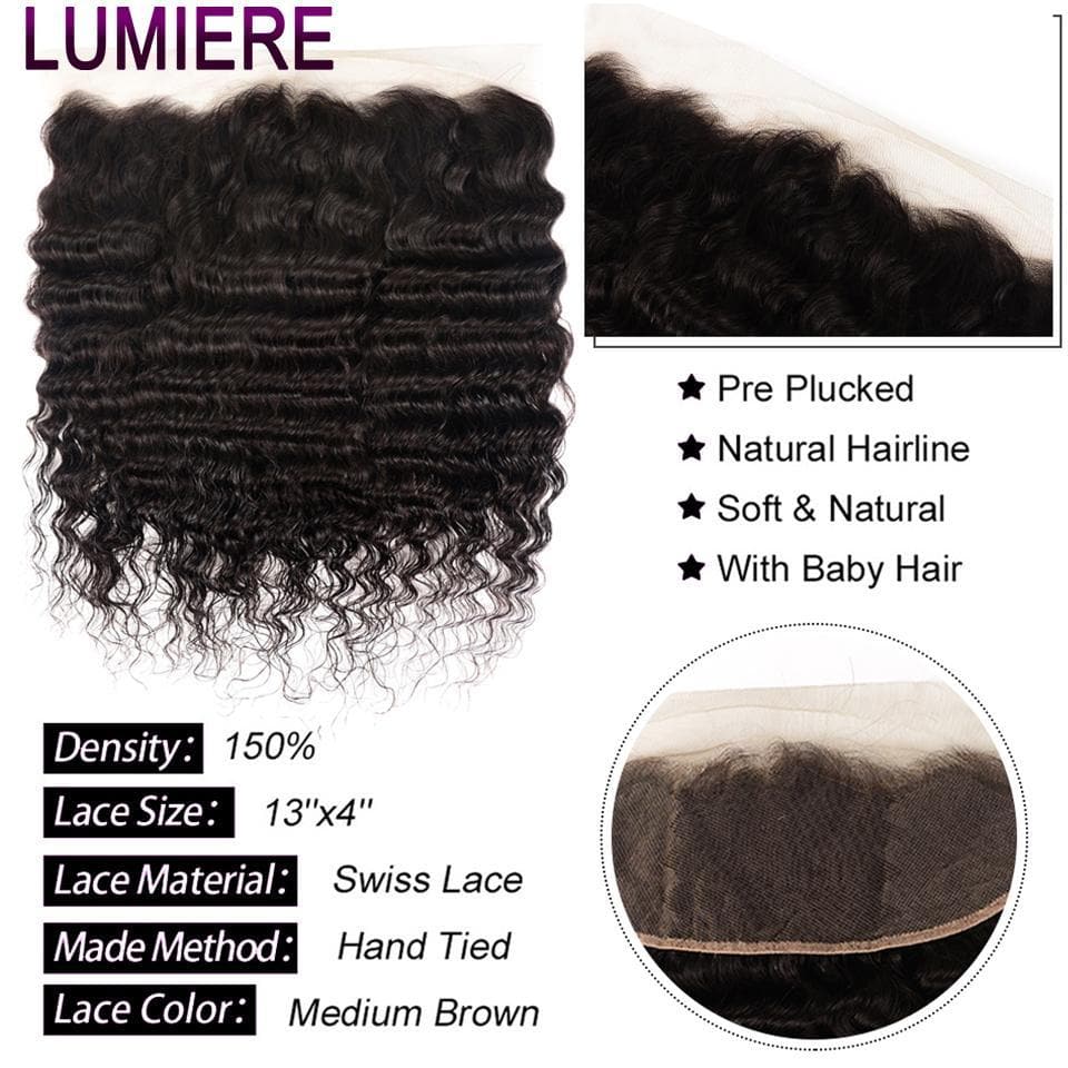 Cheveux péruviens lâches à vague profonde 3 faisceaux avec fermeture 4x4 / extension frontale 13x4 100% cheveux humains 
