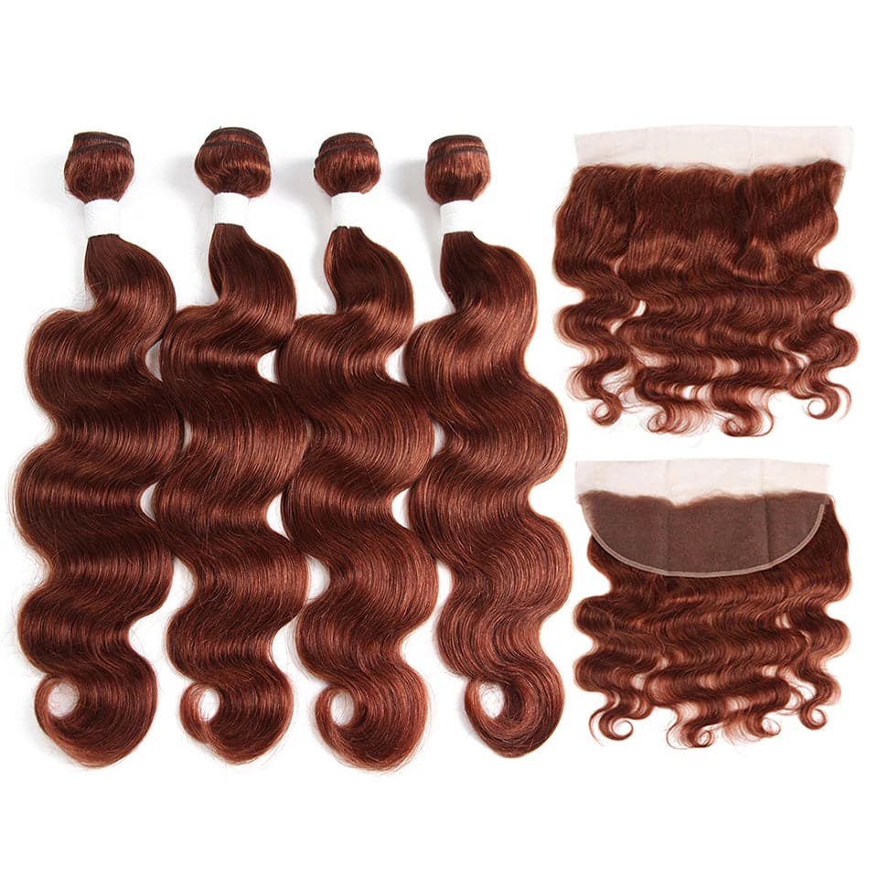 lumiere Color #33 body wave 4 Bundles With 13x4 Lace Frontal Pre Colored Ear To Ear
