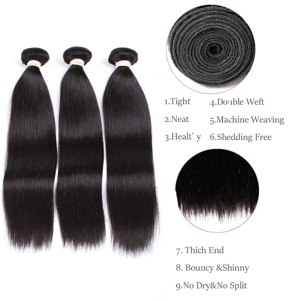 lumiere 3 Bundles Brazilian Straight Virgin Human Hair Extension 8-40 inches - Lumiere hair
