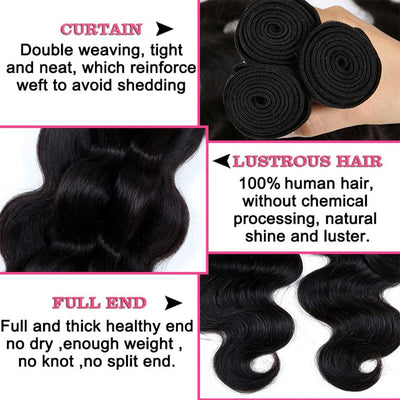 lumiere 3 Bundles Body Wave Brazilian Virgin Human Hair Extension 8-40 inches - Lumiere hair