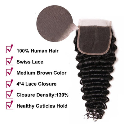 lumiere Hair 1 Piece Deep Wave Virgin Human Hair 4x4 Lace Closure - Lumiere hair
