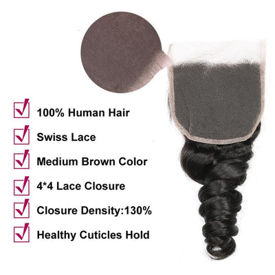 lumiere Hair 1 Piece Loose Wave Virgin Human Hair 4x4 Lace Closure - Lumiere hair