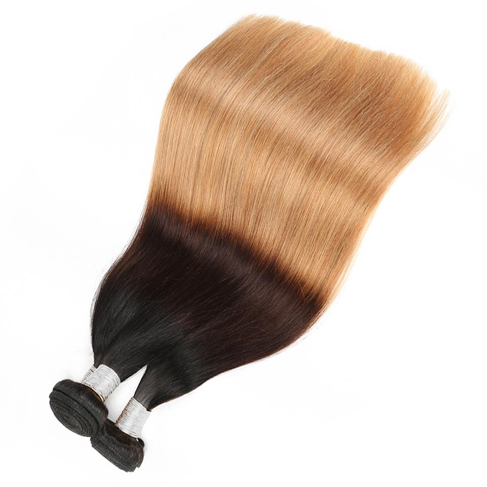 lumiere Hair 2 Bundles Ombre 1b/4/27 Color Straight Virgin Human Hair Extension - Lumiere hair