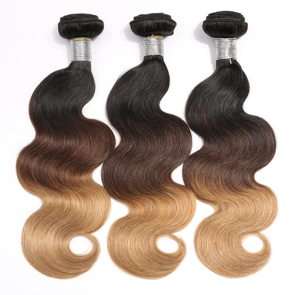 lumiere Hair 3 Bundles Ombre Color 1b/4/27 Body Wave Virgin Hair