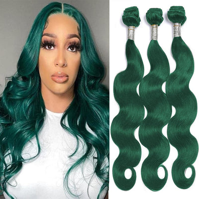 Straight / Body Wave Dark Green 3 Bundles with 13x4 HD Lace Frontal Hair