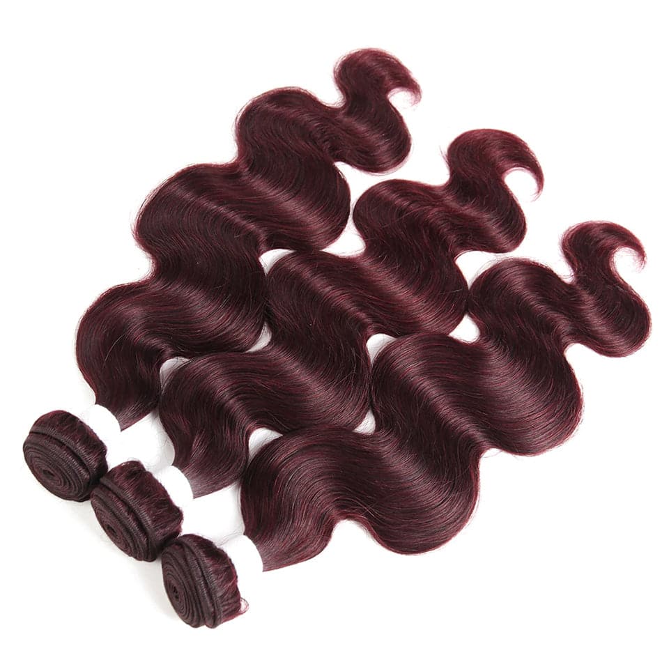 Red Bundles 99J Body Wave 3 Bundles With 13x4 Lace Frontal Pre Colored Ear To Ear