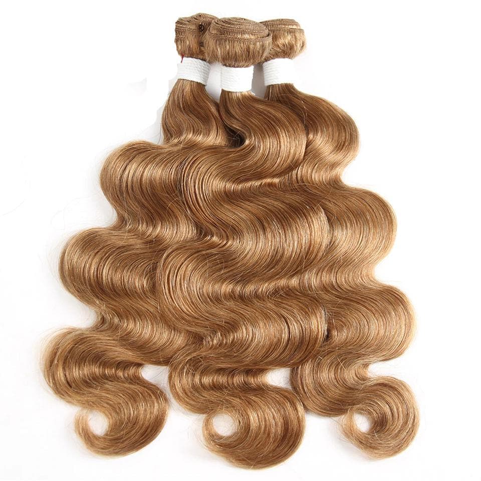 lumiere #27 light Brown Body Wave 3 Bundles With Closure 4x4 pre Colored 100% virgin human hair - Lumiere hair